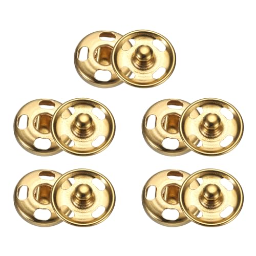 QUARKZMAN 5 Set Nähbare Druckknöpfe Set, 12mm Nähzubehör Metallknöpfe, Bastelknöpfe Ersatz Knopf Nähknöpfe für Jacke Kleidung Jeans Taschen Geldbörse Handtasche Schuhe, Knöpfe Gold von QUARKZMAN