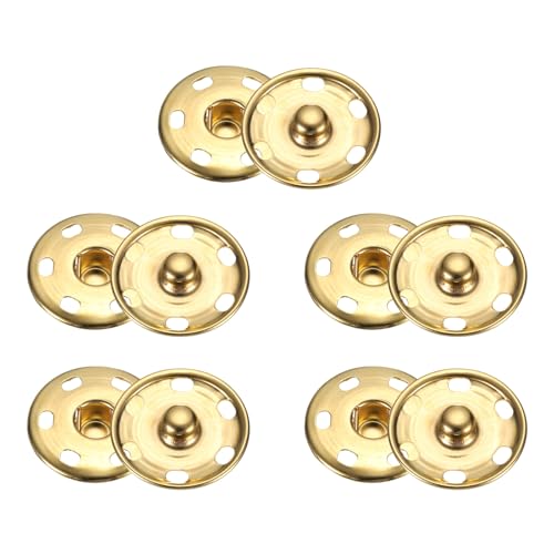 QUARKZMAN 5 Set Nähbare Druckknöpfe Set, 25mm Nähzubehör Metallknöpfe, Bastelknöpfe Ersatz Knopf Nähknöpfe für Jacke Kleidung Jeans Taschen Geldbörse Handtasche Schuhe, Knöpfe Gold von QUARKZMAN