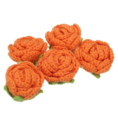 QUARKZMAN 5 Stück Blumen Aufnäher, Häkelblumenblüten Handgemachte Häkelblumen Applikationen Verzierungen für DIY Haar Kleid Hochzeit Party Handwerk, Orange von QUARKZMAN