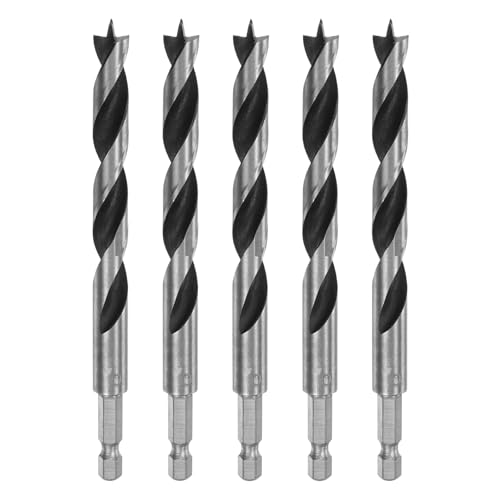 QUARKZMAN 5 Stück Brad-Point-Bohrer 10 mm (25/64") Durchmesser Lagerstahl 1/4" Sechskantschaft Holzbohrer 82 mm Arbeitslänge Spiral-Twist-Bohrwerkzeug für Weichholz Sperrholz Kunststoff von QUARKZMAN