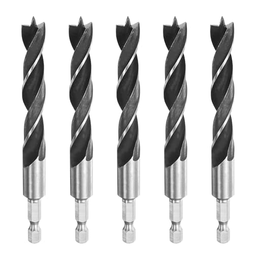 QUARKZMAN 5 Stück Brad Point Bohrer Set 1/2" Durchmesser Hochleistungs-Spiralholzbohrer aus hochwertigem Kohlenstoffstahl mit 1/4" Sechskantschaft zum Bohren von Weichholz, Verbundholz, MDF von QUARKZMAN