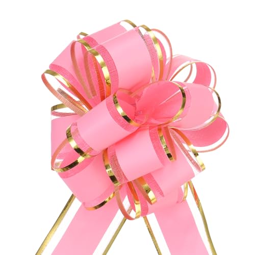 QUARKZMAN 5 Stück Geschenk Schleife 10cm Geschenkbänder Matte Ziehschleife Groß Dekoschleife für Geschenkverpackung Hochzeit Tüten Weihnachten Körbe Auto Deko, Rosa von QUARKZMAN