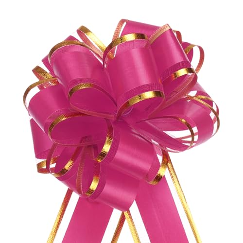 QUARKZMAN 5 Stück Geschenk Schleife 10cm Geschenkbänder Matte Ziehschleife Groß Dekoschleife für Geschenkverpackung Hochzeit Tüten Weihnachten Körbe Auto Deko, Rosenrot von QUARKZMAN