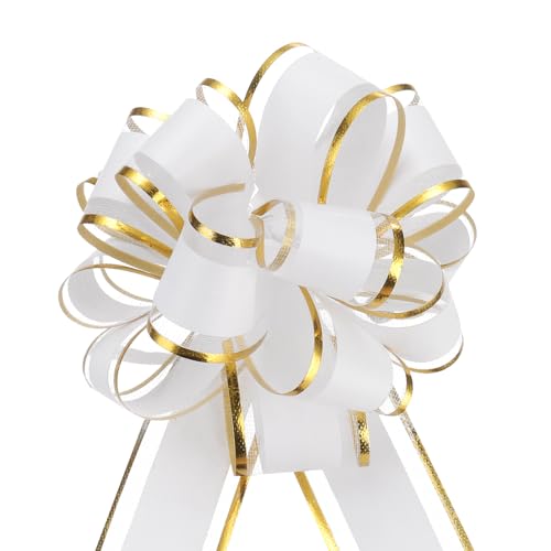 QUARKZMAN 5 Stück Geschenk Schleife 10cm Geschenkbänder Matte Ziehschleife Groß Dekoschleife für Geschenkverpackung Hochzeit Tüten Weihnachten Körbe Auto Deko, Weiß von QUARKZMAN