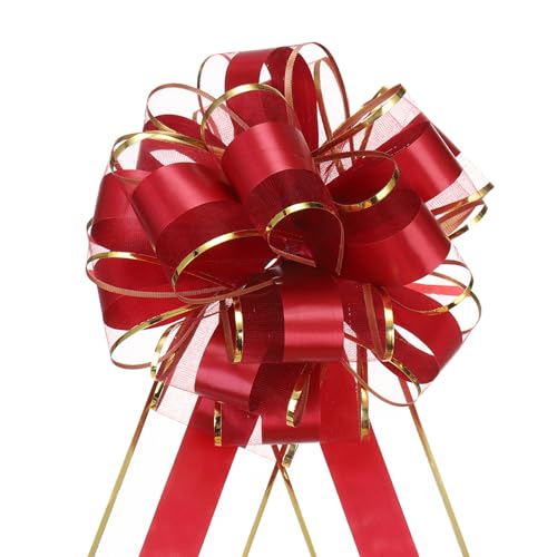 QUARKZMAN 5 Stück Geschenk Schleife 15cm Geschenkbänder Matte Ziehschleife Groß Dekoschleife für Geschenkverpackung Hochzeit Tüten Weihnachten Körbe Auto Deko, Weinrot von QUARKZMAN