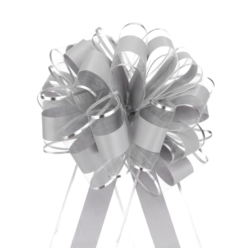 QUARKZMAN 5 Stück Geschenk Schleife 20cm Geschenkbänder Matte Ziehschleife Groß Dekoschleife für Geschenkverpackung Hochzeit Tüten Weihnachten Körbe Auto Deko, Grau von QUARKZMAN