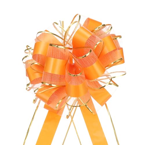 QUARKZMAN 5 Stück Geschenk Schleife 20cm Geschenkbänder Matte Ziehschleife Groß Dekoschleife für Geschenkverpackung Hochzeit Tüten Weihnachten Körbe Auto Deko, Hellorange von QUARKZMAN