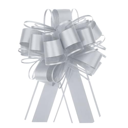 QUARKZMAN 5 Stück Geschenk Schleife mit Geschenkbänder Große Ziehschleife 15cm Matte Geschenkschleife Schleifenband Dekoration für Geschenkverpackung Hochzeit Auto Geburtstag, Grau von QUARKZMAN