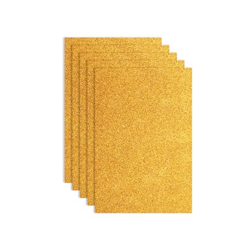 QUARKZMAN 5 Stück Gold Glitzer Schaumstoffplatten, 8 x 12 Zoll Selbstklebende EVA Schaumstoffplatten Dünner Schaumstoffpapier für Basteln, DIY Projekt, Unterricht, Scrapbooking (1,5 mm dick) von QUARKZMAN
