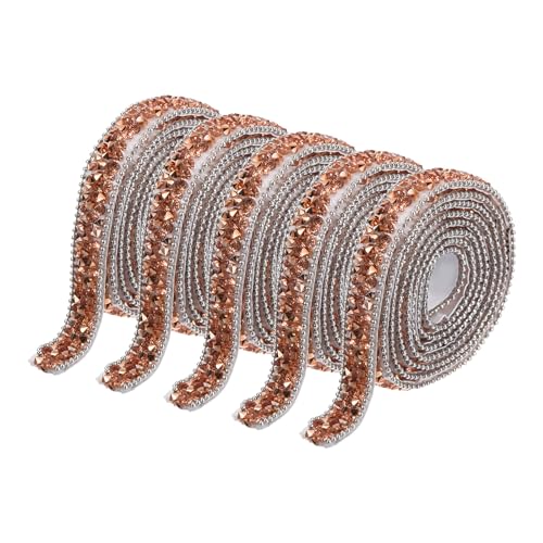 QUARKZMAN 5 Stück Harz Strassbesatz 5 Meter selbstklebendes Roségold Diamantband Strassstreifen Klebeband für DIY Handwerk von QUARKZMAN