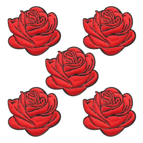QUARKZMAN 5 Stück Rote Rose Bestickte Patch Applikationen, 3D Blumen Nähen/Bügeln Dekorative Patches für Damenkleider Jeans Pullover Hüte Schuhe Taschen Kleidung Reparatur Dekoration von QUARKZMAN