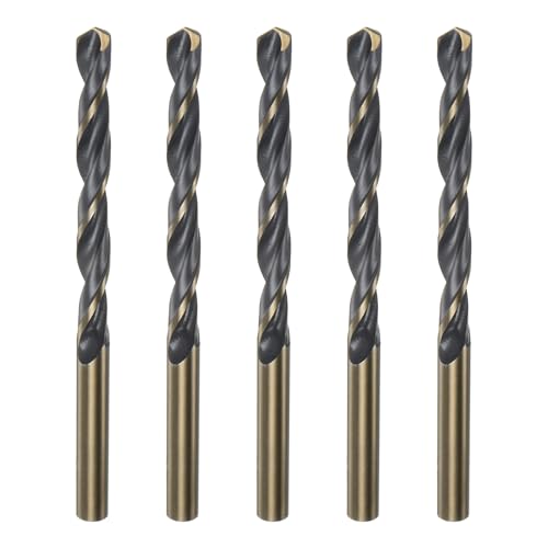 QUARKZMAN 5 Stück Spiralbohrer, 6,5 mm (17/64 Zoll), schwarzes Nitrid und Gold, mit Titan beschichtet, Schnellarbeitsstahl (HSS), 4341 Spiralbohrer für Edelstahl, Legierung, Metall von QUARKZMAN
