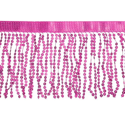 QUARKZMAN 5 Yard 6 Inch Paillettenfransenbesatz, Pailletten Spitzen Funkelnder Fransenbesatz Quaste Band für DIY Lateinamerikanisches Tanzkleid Kleidung Nähen Handwerk Dekor (Rosarot) von QUARKZMAN