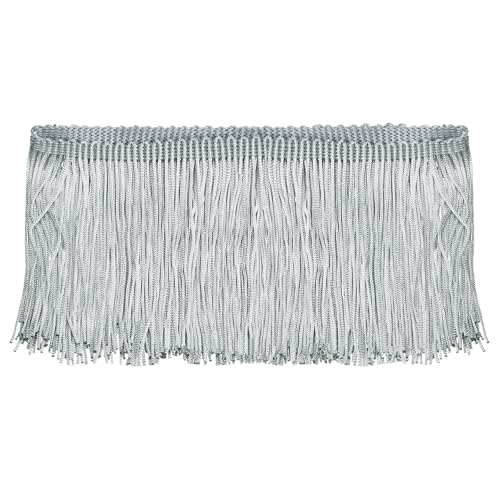 QUARKZMAN 5 Yards 4 Zoll Kettchenfransenborte Quaste Nähen Borte Polyester Fransenborte Band für DIY Näharbeiten Kleidung Lampenschirm Dekoration, Silbergrau von QUARKZMAN