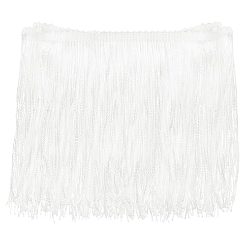 QUARKZMAN 5 Yards 6 Zoll Kettchenfransen-Borte Quaste Nähen Borte Polyester Fransen-Borte Band für DIY Näharbeiten Kleidung Lampenschirm Dekoration, Weiß von QUARKZMAN