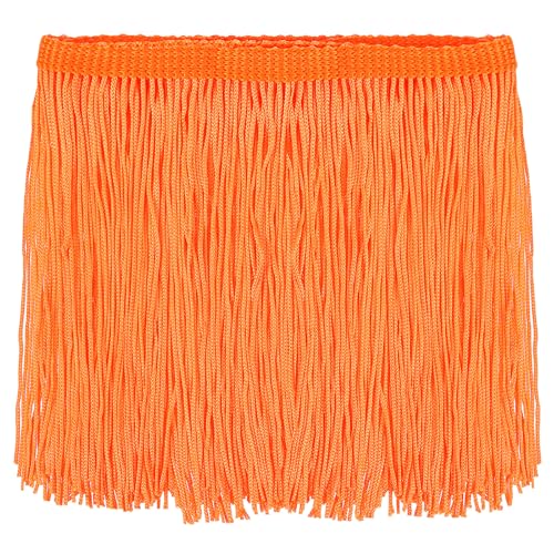 QUARKZMAN 5 Yards 6 Zoll Kettchenfransenborte Quaste Nähen Borte Polyester Fransenborte Band für DIY Näharbeiten Kleidung Lampenschirm Dekoration, Leuchtendes Orange von QUARKZMAN