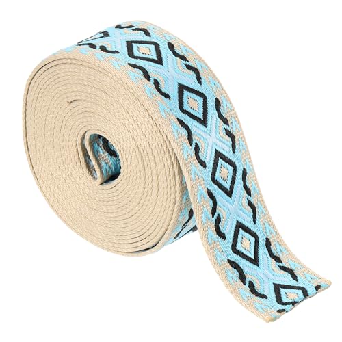QUARKZMAN 5 Yards Baumwoll-Gurtband, 2 Zoll (50 mm) Jacquard-Gurtband Stickerei Polyester-Gurtbänder Geldbörse Gurt Gürtel für Geldbörse Tasche Handwerk Kleidung, Blau-Grün von QUARKZMAN