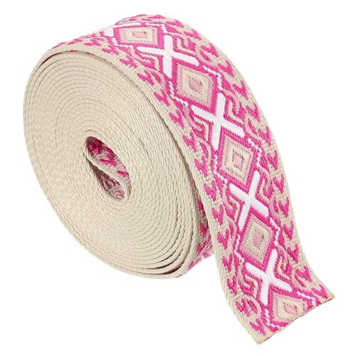 QUARKZMAN 5 Yards Baumwollgurtband, 2 Zoll (50 mm) Jacquard-Gurtband-Stickerei-Polyestergurtbänder Geldbörse Gurt Gürtel für Geldbörse Tasche Handwerk Kleidung, Rosé Pink-Weiß von QUARKZMAN