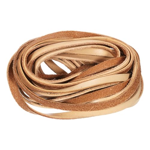 QUARKZMAN 5.5 Yard 6mm Flaches Lederband, Lederstreifen 2mm dick für DIY-Bastelarbeiten, Herstellung von Armbändern, Geldbörsenriemen (Hellbraun) von QUARKZMAN