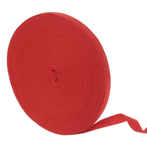 QUARKZMAN 50 Meter Baumwollköperband, 15mm Fischgräten-Bandband-Bindungsbänder für Kleidungsnähen, DIY-Basteln (Leuchtendes Rot) von QUARKZMAN