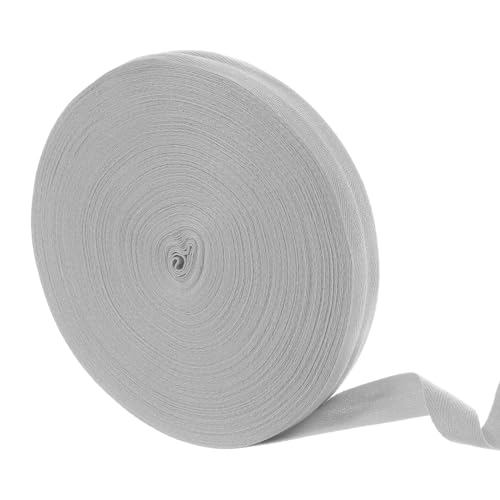 QUARKZMAN 50 Meter Baumwollköperband, 25mm Fischgräten-Bandband-Bindungsbänder für Kleidungsnähen, DIY-Basteln (Grau) von QUARKZMAN