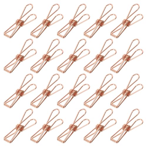 QUARKZMAN 50 Stk Metall Draht Hohl Klammern 32mm Niedliche Mini Binder Büroklammer Rose Gold für Kleidung Rechnung Papier Bürobedarf von QUARKZMAN