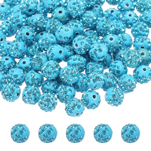 QUARKZMAN 50 Stück 10mm Strassperlen für die Schmuckherstellung, Bling Disco Perle Glitzer Diamant Tonperle für Halskette Armband Weihnachten, Blau QUARKZMAN 50 Stück 10mm Strassperlen für die Schmuckherstellung, Bling Disco Perle Glitzer Diamant Tonperle für Halskette Armband Weihnachten, Blau von QUARKZMAN