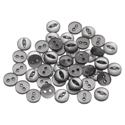 QUARKZMAN 50 Stück Knöpfe 9 mm Harzknöpfe 2 Löcher Rund Bastelknöpfe Kinderknöpfe Klein Babyknöpfe Nähen Mini Buttons zum Annähen T-Shirt Kleidung Scrapbooking Dekorieren, Grau von QUARKZMAN