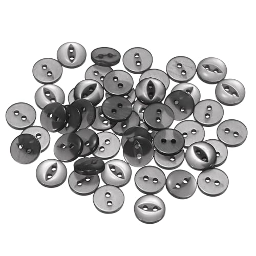 QUARKZMAN 50 Stück Knöpfe 10 mm Harzknöpfe 2 Löcher Rund Bastelknöpfe Kinderknöpfe Klein Babyknöpfe Nähen Mini Buttons zum Annähen T-Shirt Kleidung Scrapbooking Dekorieren, Grau von QUARKZMAN
