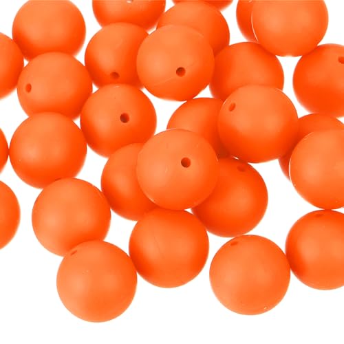 QUARKZMAN 50 Stück 19mm Silikonperlen, runde lose Gummiperlen in großer Menge für DIY-Schlüsselanhänger, Stifte, Armbänder und Schmuckherstellung (Orange Rot) von QUARKZMAN