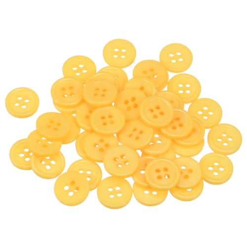 QUARKZMAN 50 Stück Knöpfe 12,5 mm Nähknöpfe Gelb Harz Kunststoffknöpfe Flach 4 Loch Runde Bastelknöpfe zum Nähen Bekleidung Hosen Anzüge Jacke Hemden Mantel Blazer Stricken Kardigans von QUARKZMAN