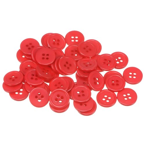 QUARKZMAN 50 Stück Knöpfe 15 mm Nähknöpfe Rot Harz Kunststoffknöpfe Flach 4 Loch Runde Bastelknöpfe zum Nähen Bekleidung Hosen Anzüge Jacke Hemden Mantel Blazer Stricken Kardigans von QUARKZMAN