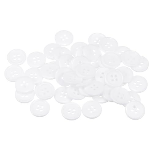 QUARKZMAN 50 Stück Knöpfe 18 mm Nähknöpfe Weiß Harz Kunststoffknöpfe Flach 4 Loch Runde Bastelknöpfe zum Nähen Bekleidung Hosen Anzüge Jacke Hemden Mantel Blazer Stricken Kardigans von QUARKZMAN
