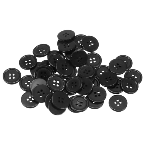 QUARKZMAN 50 Stück Knöpfe 18 mm Nähknöpfe Schwarz Harz Kunststoffknöpfe Flach 4 Loch Runde Bastelknöpfe zum Nähen Bekleidung Hosen Anzüge Jacke Hemden Mantel Blazer Stricken Kardigans von QUARKZMAN