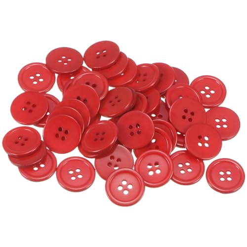 QUARKZMAN 50 Stück Knöpfe 20 mm Nähknöpfe Rot Harz Kunststoffknöpfe Flach 4 Loch Runde Bastelknöpfe zum Nähen Bekleidung Hosen Anzüge Jacke Hemden Mantel Blazer Stricken Kardigans von QUARKZMAN
