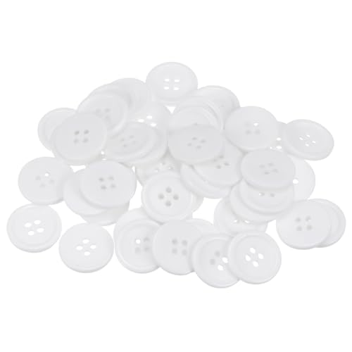 QUARKZMAN 50 Stück Knöpfe 20 mm Nähknöpfe Weiß Harz Kunststoffknöpfe Flach 4 Loch Runde Bastelknöpfe zum Nähen Bekleidung Hosen Anzüge Jacke Hemden Mantel Blazer Stricken Kardigans von QUARKZMAN