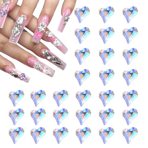 QUARKZMAN 50 Stück 3D Herz Nagel Charme Kristalle Nagel Edelsteine 8x9mm Schiefes Herz-Form Kunst Strass Charme für Valentinstag DIY Dekoration, Bunt Weiß QUARKZMAN 50 Stück 3D Herz Nagel Charme Kristalle Nagel Edelsteine 8x9mm Schiefes Herz-Form Kunst Strass Charme für Valentinstag DIY Dekoration, Bunt Weiß von QUARKZMAN