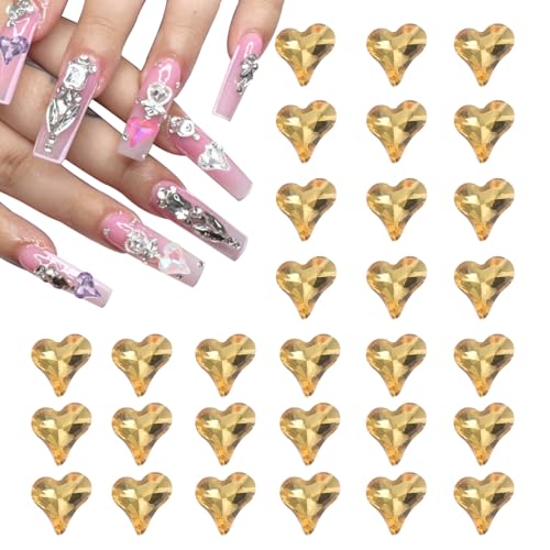 QUARKZMAN 50 Stück 3D Herz Nagel Charme Kristalle Nagel Edelsteine 8x9mm Schiefes Herz-Form Kunst Strass Charme für Valentinstag DIY Dekoration, Goldton QUARKZMAN 50 Stück 3D Herz Nagel Charme Kristalle Nagel Edelsteine 8x9mm Schiefes Herz-Form Kunst Strass Charme für Valentinstag DIY Dekoration, Goldton von QUARKZMAN