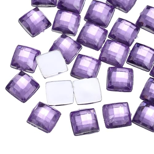 QUARKZMAN 50 Stück Acryl Flachrücksteine 8mm Quadratisch Künstliche Edelsteine Glitzersteine für Basteln Gesichtsbemalung Kostümschmuck Herstellung Bleich Lila von QUARKZMAN