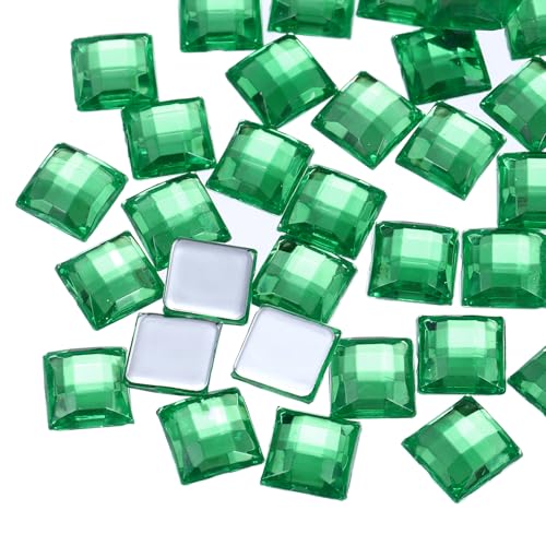 QUARKZMAN 50 Stück Acryl Flachrücksteine 8mm Quadratisch Künstliche Edelsteine Glitzersteine für Basteln Gesichtsbemalung Kostümschmuckherstellung Bleichgrün von QUARKZMAN