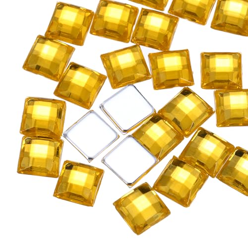 QUARKZMAN 50 Stück Acryl Flachrücksteine 8mm Quadratisch Künstliche Edelsteine Glitzersteine für Basteln Gesichtsbemalung Kostümschmuckherstellung Goldgelb von QUARKZMAN