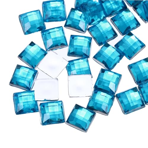 QUARKZMAN 50 Stück Acryl Flachrücksteine 8mm Quadratisch Künstliche Edelsteine Glitzersteine für Basteln Gesichtsbemalung Kostümschmuckherstellung Seeblau von QUARKZMAN
