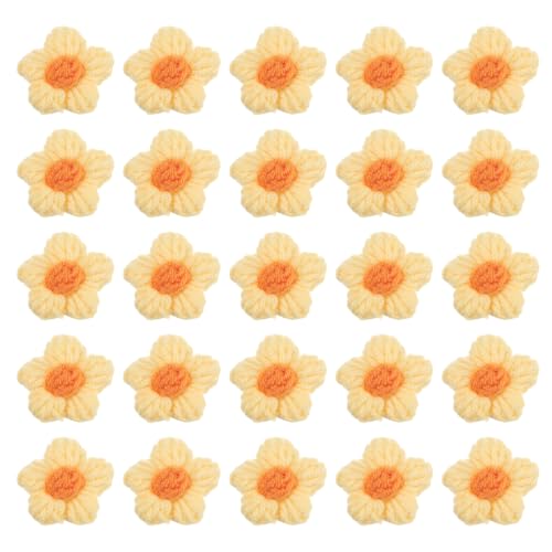 QUARKZMAN 50 Stück Blumen Aufnäher, Häkelblumenblüten Handgemachte Häkelblumen Applikationen Verzierungen für DIY Haar Kleid Hochzeit Party Handwerk, Hellgelb und Orange von QUARKZMAN