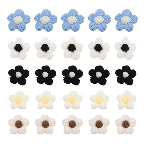 QUARKZMAN 50 Stück Blumen Aufnäher, Häkelblumenblüten Handgemachte Häkelblumen Applikationen Verzierungen für DIY Haar Kleid Hochzeit Party Handwerk, Multicolor von QUARKZMAN