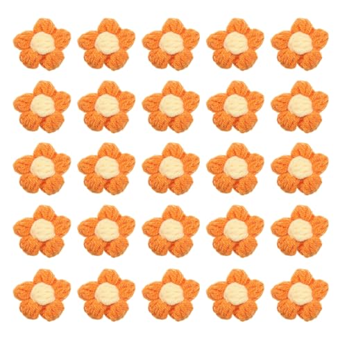 QUARKZMAN 50 Stück Blumen Aufnäher, Häkelblumenblüten Handgemachte Häkelblumen Applikationen Verzierungen für DIY Haar Kleid Hochzeit Party Handwerk, Orange und Gelb von QUARKZMAN