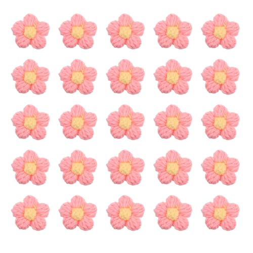 QUARKZMAN 50 Stück Blumen Aufnäher, Häkelblumenblüten Handgemachte Häkelblumen Applikationen Verzierungen für DIY Haar Kleid Hochzeit Party Handwerk, Pink und Gelb von QUARKZMAN