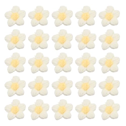 QUARKZMAN 50 Stück Blumen Aufnäher, Häkelblumenblüten Handgemachte Häkelblumen Applikationen Verzierungen für DIY Haar Kleid Hochzeit Party Handwerk, Weiß und Gelb von QUARKZMAN