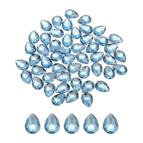 QUARKZMAN 50 Stück Flache Rückseite Acryl Tränenform Edelsteine 13x18mm Künstliche Strasssteine für DIY Basteln Perlen Hochzeit Party Gesichtsbemalung Schmuckherstellung Seeblau von QUARKZMAN