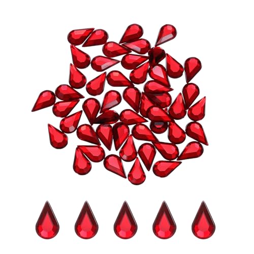 QUARKZMAN 50 Stück Flache Rückseite Acryl Tränenform Edelsteine 6x10mm Künstliche Strasssteine für DIY Basteln, Perlen, Hochzeit, Gesichtsbemalung, Schmuckherstellung, Rot von QUARKZMAN
