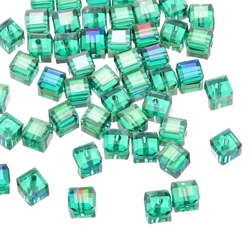 QUARKZMAN 50 Stück Glasperlen zum Auffädeln Würfel Kristallperlen, 8mm Glitzernde Facettierte Lose Quadratische Abstandperlen für Armbänder Selber Machen DIY Handwerkskunst (Dunkelgrün) von QUARKZMAN